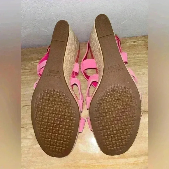 NEW Cole Haan CRYSTAL WEDGE Pink Fuschia Suede Sandals - Picture 7 of 11